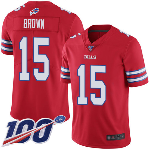 Men Buffalo Bills #15 John Brown Limited Red Rush Vapor Untouchable 100th Season NFL Jersey